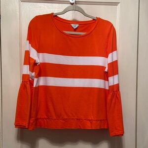 Crown & Ivy Boxy Orange and White 3/4 Sleeve Blouse
